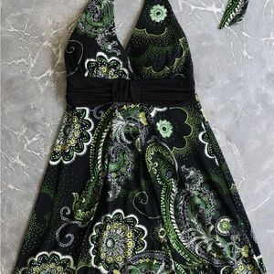 Speechless Black and Green Paisley Backless Dress